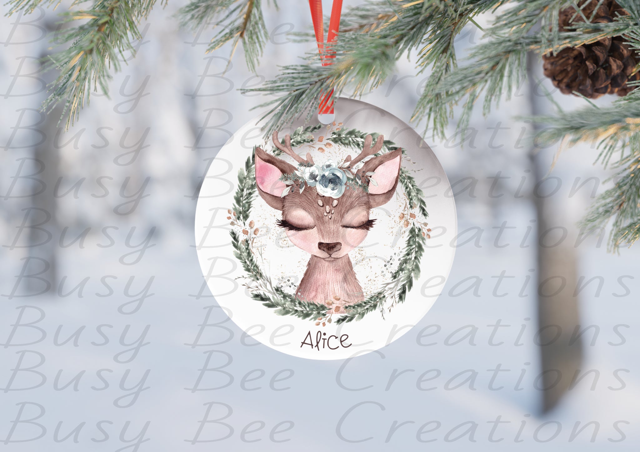 Fawn Ceramic Tree Decoration