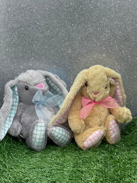 Small Brown Bunny Teddy With Pink Checked Patterned Ears