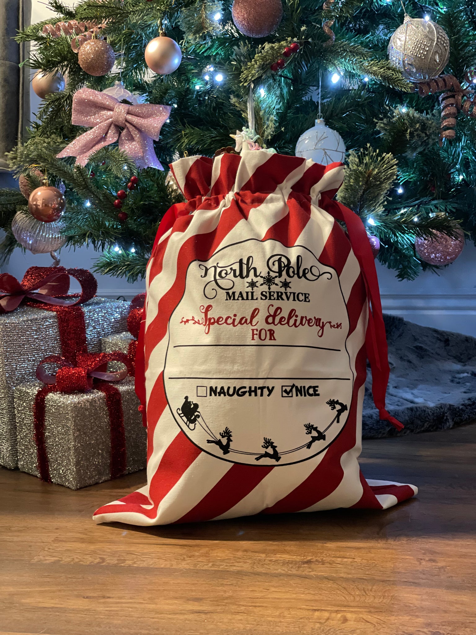 Red & White Striped Christmas Sack