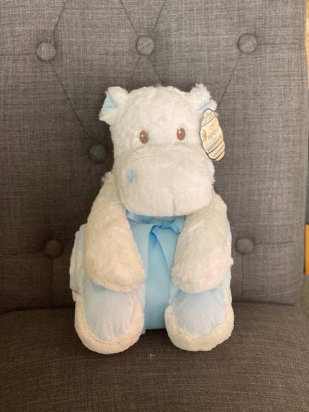 Blue Hippo with Printed Fleece Blanket Set