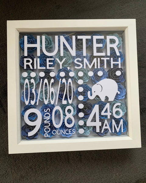 Birth Announcement 3D Flower Shadow Box Frame