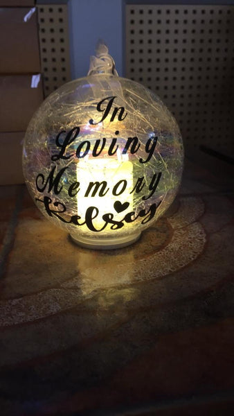 Memorial LED Glass Candle Bauble “In Loving Memory”