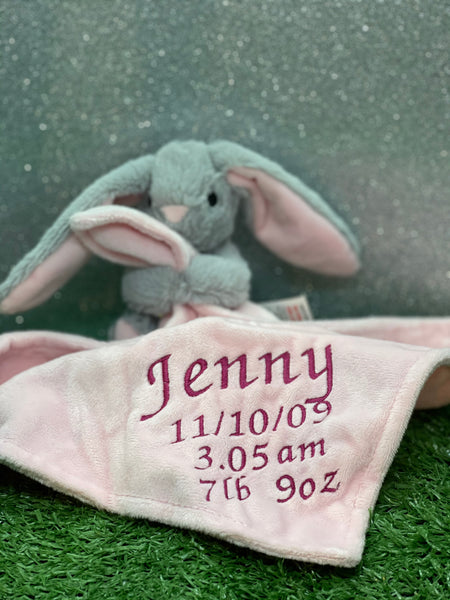 Bunny Baby Comforter holding blanket