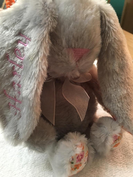 Small Grey Bunny Teddy With Patterned Ears