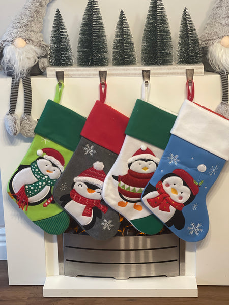 Grey & Red Penguin Stocking