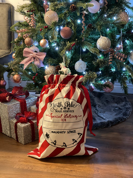 Red & White Striped Christmas Sack