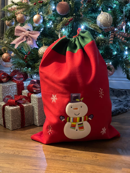 Snowman Red Christmas Sack