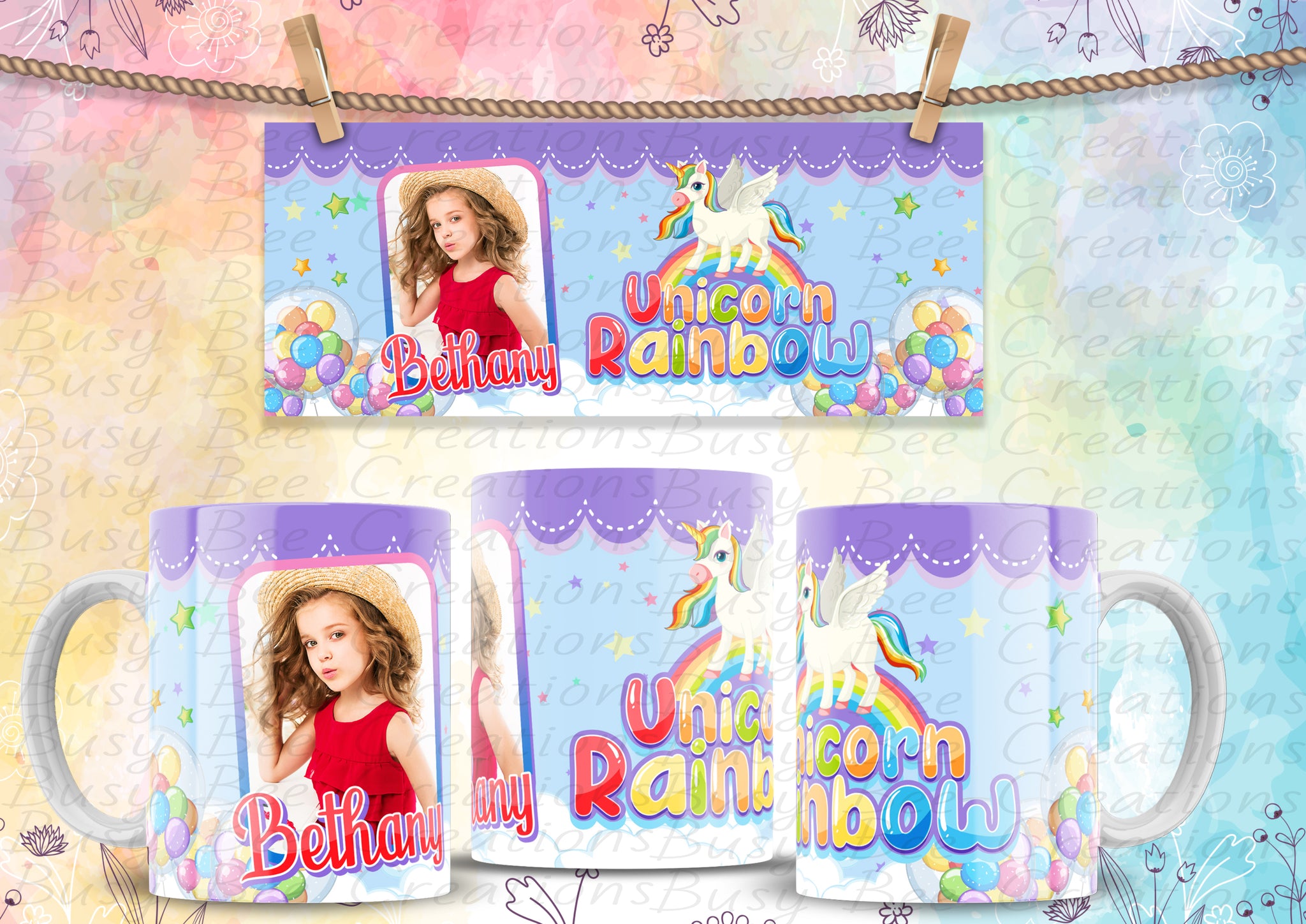 Unicorn Rainbow Design Photo Mug